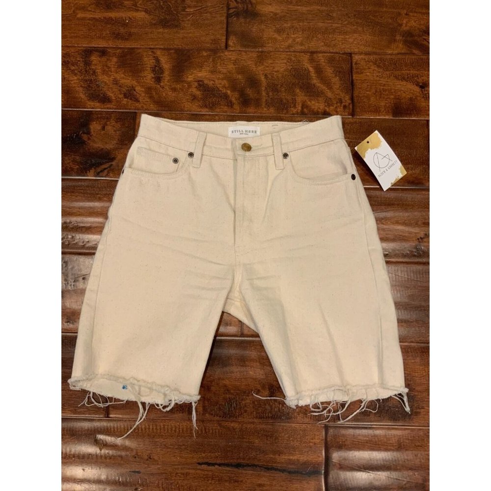 Still Here Tan Sustainable Denim Cutoff Shorts, Size 25